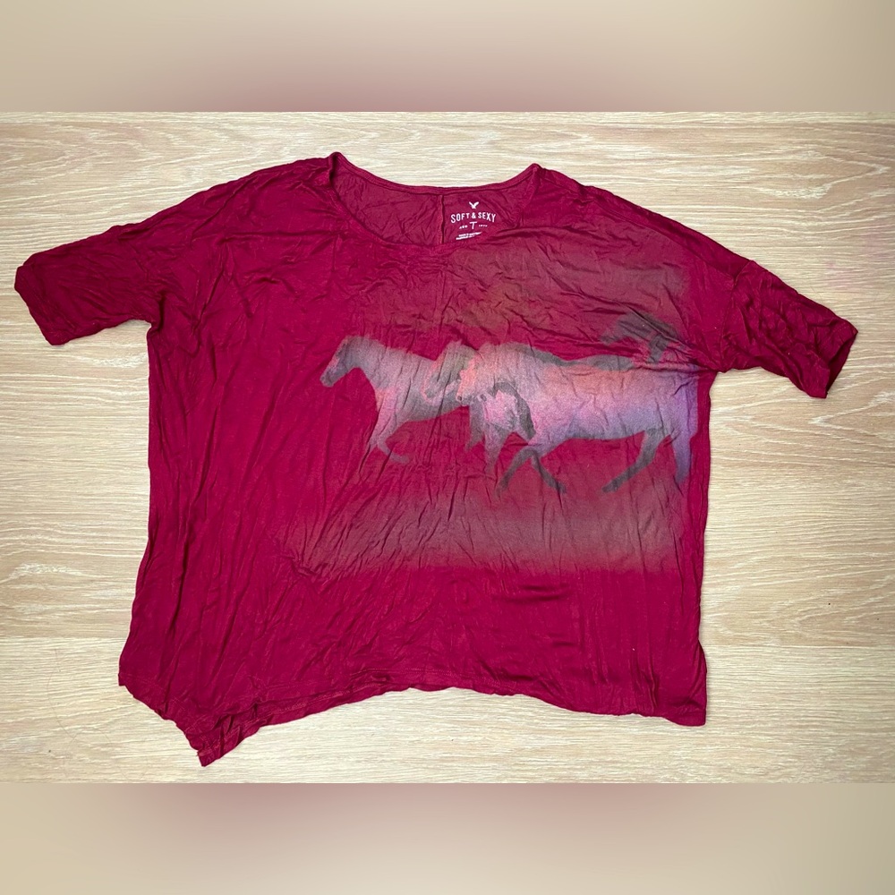 American Eagle Outfitters Oversized Graphic T-Shirt with Horse Design